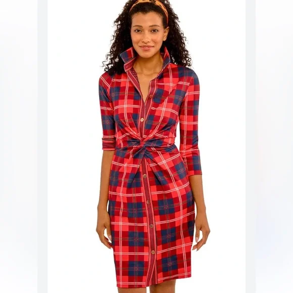 Gretchen Scott Designs Red and Blue Plaid Long Sleeve Dress - Picture 3 of 16